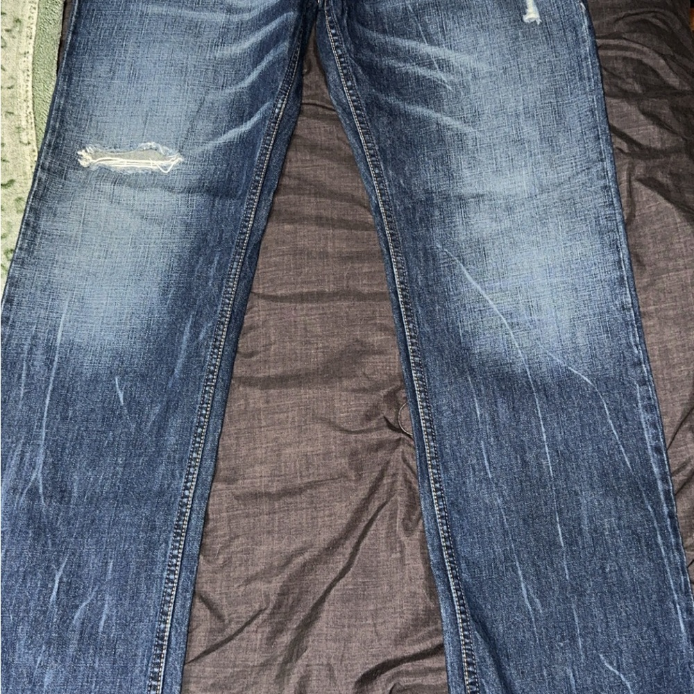 American Eagle Outfitters Blue Straight Jeans with Distressed Details